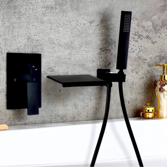 NEW MATTE BLACK WALL MOUNT TUB FAUCET W/SHOWER WAND